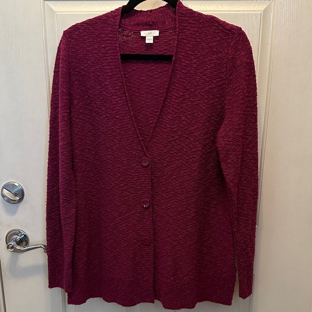 J. Jill Women’s Long Line Cotton Blend Raspberry Cardigan Sweater Size Small